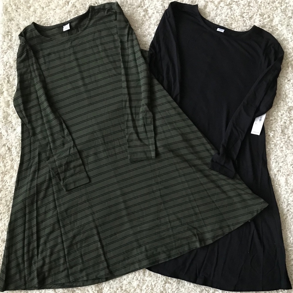 2 Old Navy Swing Dresses Black Green Navy Stripes